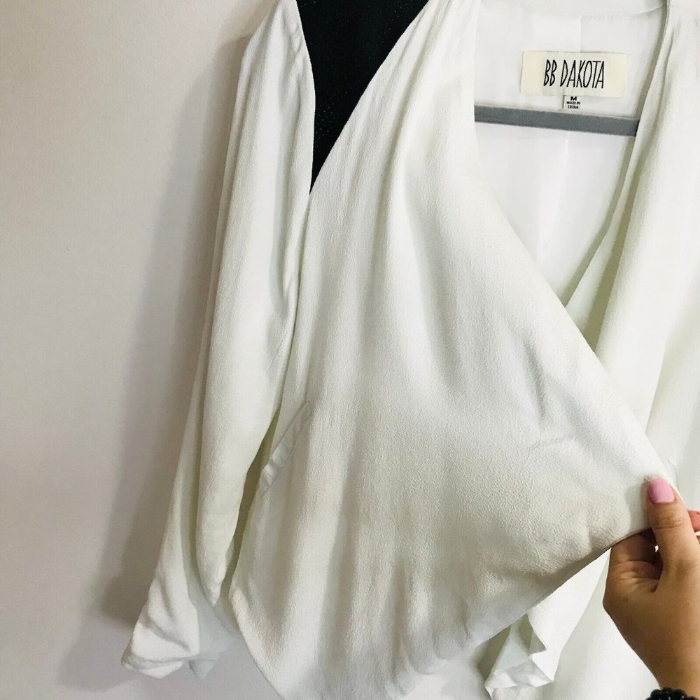 BB Dakota Margo Moto Jacket Blazer Size Medium M White Crepe Faux Leather Patch - Picture 6 of 11